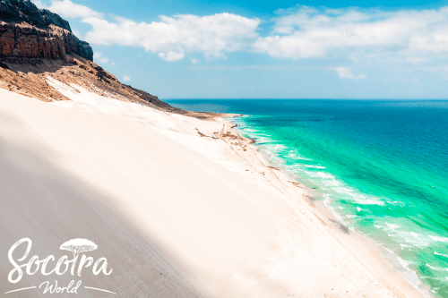 The sand dunes resting on the mountains in Ditwah Sanctuary in northwestern Socotra.